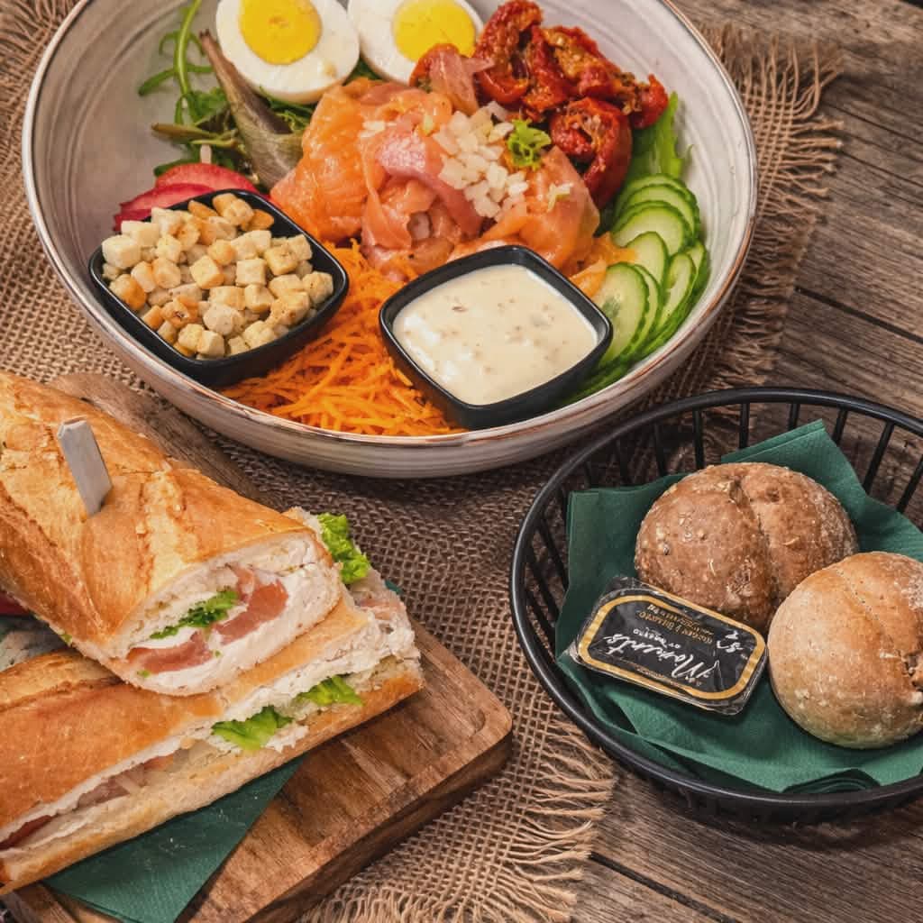 Zalmsalade en broodjes